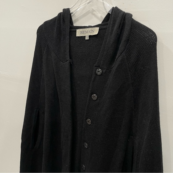 Remain Extrasoft Wool Snap Button Front Knit Ponco Sweater Hooded Black M - Picture 3 of 8